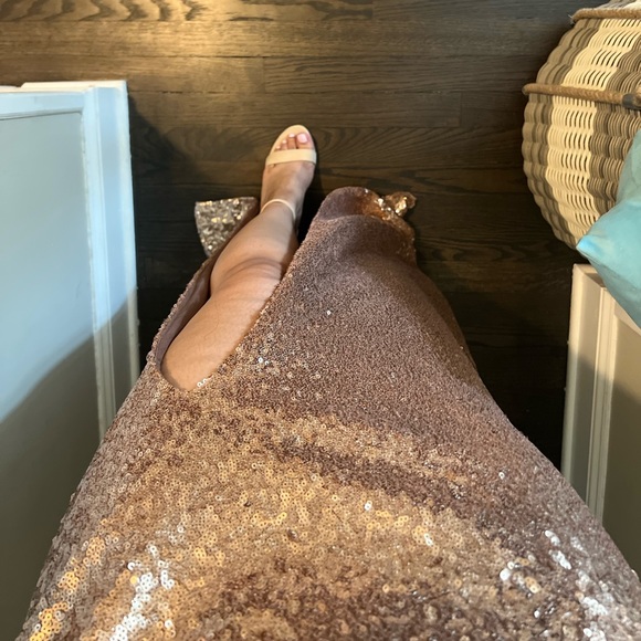 Rose Gold Sequins Dress with slit - Picture 3 of 4